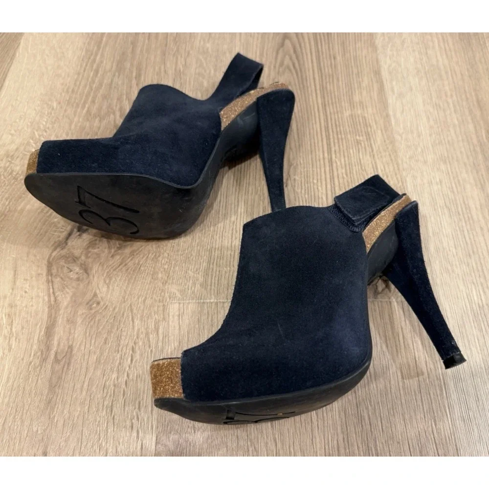 Pedro Garcia Paola Suede Peeptoe Slingback Platform Heels Blue Sz 37 Spain